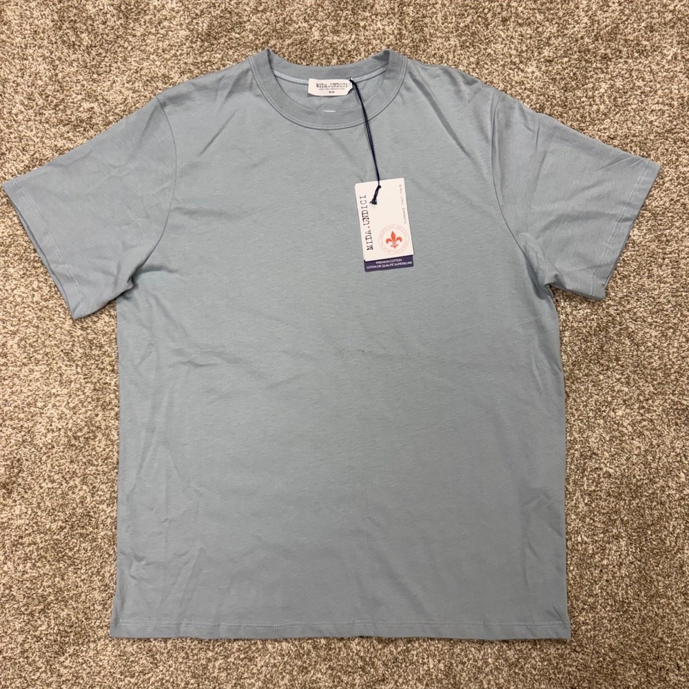NEW Mida Undici Short Sleeve Tee Shirt Men's Medium Blue Made in Italy Cotton